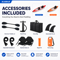 Ensemble de kayak gonflable KAIRAS pour 1 ou 2 personnes, kayak de pêche et de tourisme avec pagaie, pompe, siège et sac de transport pour lac, rivière et sports nautiques