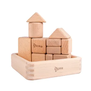 木製モンテッソーリ学習幾何学的固体形状認識ブロックボックス付き木製幾何学的ビルディングブロック早期教育