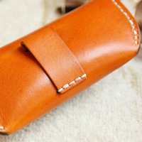 Étui à lunettes en cuir véritable fait main, pochette vintage en cuir de vachette première couche, étui rectangulaire rétro cousu main, invisible