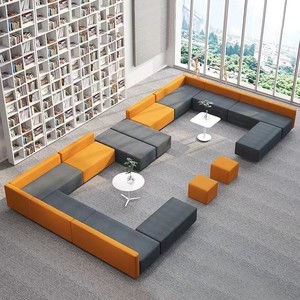 Conjunto de Sofás Seccionales de Cuero Personalizados para Oficina Comercial, Modulares, Convertibles, Ecológicos, con Esponja de Alta Densidad y Base de Acero Inoxidable - Product Image 5
