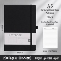 Carnet à couverture rigide A5 noir avec élastique, pages lignées, couverture personnalisée, pages intérieures couleur