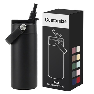 Custom Logo 14oz Kids Water Bottle One Hand Push <b>Straw</b> Lid Promotional School Gift Insulated Vacuum <b>Flask</b> Bulk Supplier - Product Image 1