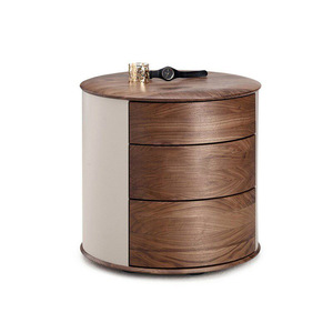 Table de chevet ronde minimaliste italienne en bois de noyer, armoire de rangement à trois niveaux, meubles de chambre à coucher - Product Image 1