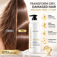 Après-shampoing à la kératine, biotine, acide hyaluronique et collagène, hydratation intense, protection thermique pour cheveux secs, abîmés par la chaleur et crépus