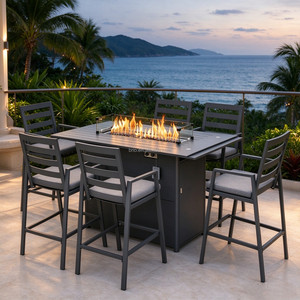 Juego de Muebles de Bar para Jardín o Patio de Aluminio, <span class=keywords><strong>Mesa</strong></span> <span class=keywords><strong>y</strong></span> <span class=keywords><strong>Sillas</strong></span> Modernas con <span class=keywords><strong>Mesa</strong></span> para Fogatas, para Comer al Aire Libre, Hostelería <span class=keywords><strong>y</strong></span> Resorts - Product Image 3
