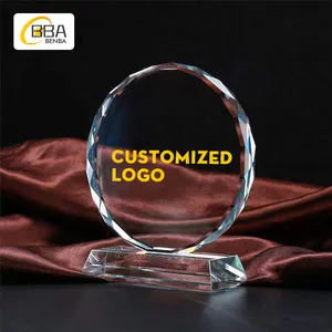 A buon mercato all'ingrosso K9 Blank Custom 3d Laser Engrving Round Glass Awards trofei di vetro di cristallo per regalo aziendale