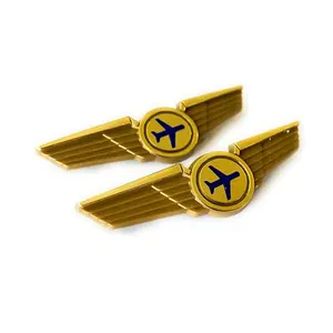 Pin de alas de piloto de metal, insignia de solapa de avión personalizada de fábrica al por mayor