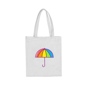 Sac fourre-tout en toile motif parapluie arc-en-ciel style dessin animé, sac de courses taille moyenne avec poignée longue pour usage quotidien - Product Image 1