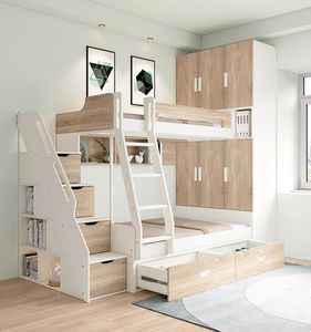 Lit haut-bas multifonctionnel avec lit superposé et <span class=keywords><strong>armoire</strong></span> intégrés Petite unité de style MDF pour enfants pour parents et enfants - Product Image 1