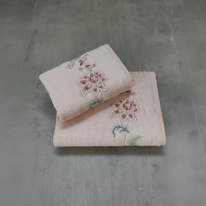 Ensemble de serviettes de broderie en bambou rose Julia 50*90 + 70*140cm 70% bambou 30% coton décoratif broderie en relief boîte-cadeau 500 GSM - Product Image 1