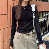 Kaos RUICHI Custom Basic Putih Polos Mewah Katun Spandex Lengan Panjang untuk Wanita