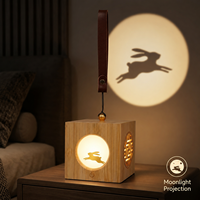 Lampe de Projection Nocturne Carrée en Bambou, Rechargeable, Tactile, à Intensité Variable, LED, pour Noël, Halloween, Chambre à Coucher, Décoration Intérieure