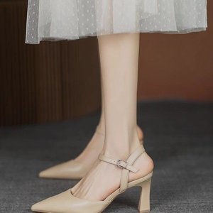 Sandales à talons hauts pour femmes, style français, à semelles épaisses, avec bandeau, nouvelle collection été, chaussures à plateforme à bout pointu et talon ajouré - Product Image 3