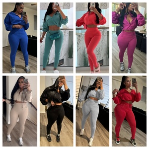 <span class=keywords><strong>Tuta</strong></span> Sportiva Casual in 8 Colori, Due Pezzi con Cardigan a Maniche Lunghe, Top Corto e <span class=keywords><strong>Leggings</strong></span> a Vita Alta - Product Image 2