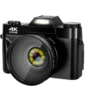 Câmera digital vlogging 4k 64mp, para fotografia, zoom de 16x, youtube, com wifi, touch screen, grande angular, lente macro
