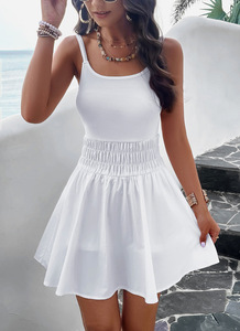 Robe débardeur sportive côtelée sans manches à col rond coupe trapèze 2026 pour la gym, le tennis et les vacances, avec sous-vêtements intégrés - Product Image 3