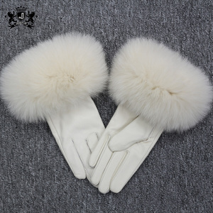Gants en cuir d'agneau véritable de <span class=keywords><strong>luxe</strong></span> pour femmes, avec manchette en fourrure de renard rose vif, tendance <span class=keywords><strong>hiver</strong></span> - Product Image 2