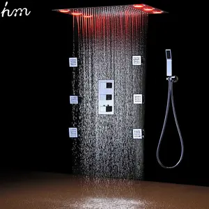 Conjunto de chuveiro termoestático, moderno, elétrico, led, chuva grande, oculto, teto, choque, massagem, 2 polegadas, corpo, spray