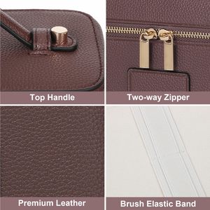 Multifunctional Waterproof PU Leather Cosmetic <b>Case</b> with Removable Divider for Travel Office Outdoor Use - Product Image 3