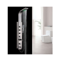 Panneau de douche thermostatique en acier inoxydable brossé à double poignée, avec jet de pluie et pulvérisation de massage douce, pommeau de douche carré et robinets