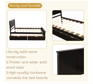 Cama con Cajones, Estructura de Cama de Plataforma de Madera con Cabecera y Piecera, Cama Capitán de Madera para Niños, Niñas, Adolescentes, Color Espresso - Product Image 5