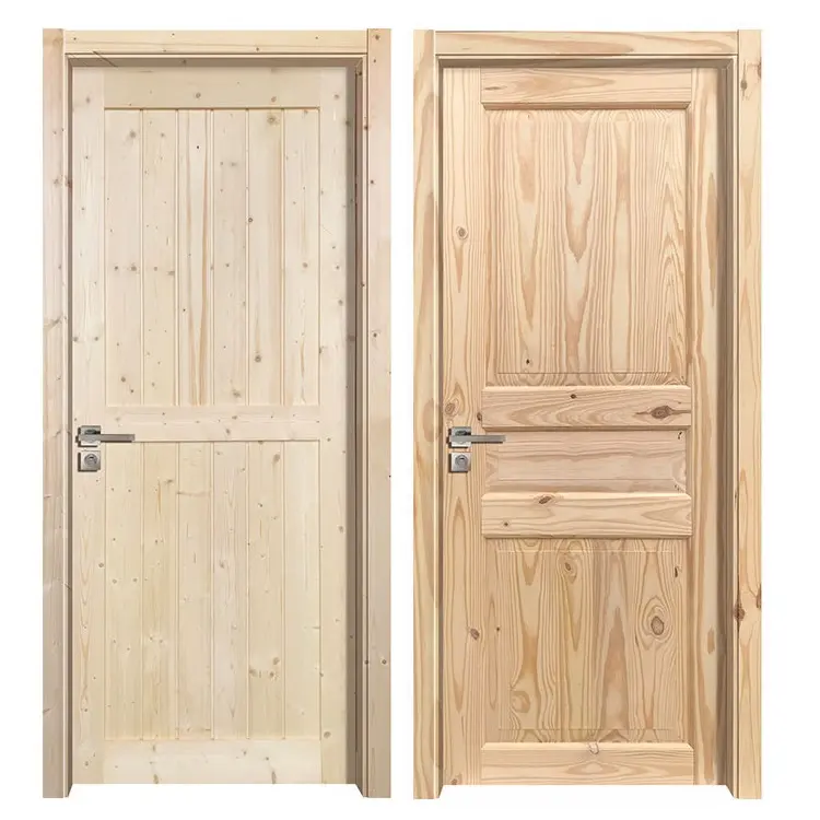 Pintu kamar tidur kayu mentah penjualan laris pabrik produksi langsung pintu pinus kayu padat pintu Interior untuk rumah