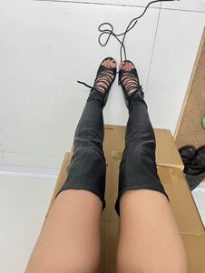 Özelleştirilebilir aşırı diz yüksek topuklu sivri burun çizmeler Slip-On kapatma sonbahar kış sezonu için su geçirmez nefes özelliği - Product Image 3