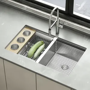 Lavello da cucina sottotop 32x19 pollici nero opaco lavello da cucina sottotop in acciaio inossidabile postazione di lavoro con sporgenza a 16 calibri
