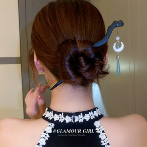 Chinois rétro cheveux accessoires Vintage cheveux bâton broche acajou résine larme lune pendentif épingle à cheveux cheveux bâton - Product Image 1