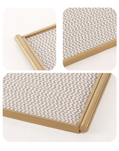Kimdecor bán buôn sang trọng hiện đại S/S thép & Veneer & MDF trang trí nội thất khay chải vàng hình chữ nhật phục vụ khay - Product Image 6