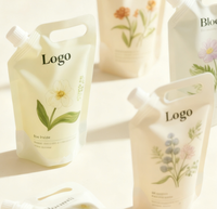 Pochette à bec verseur avec logo personnalisé 250ML 500ML 1000ML Emballage en plastique PET/PE debout pour savon liquide détergent avec fenêtre transparente