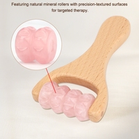 Rouleau de jade naturel avec 2 billes à fossettes, perles de quartz rose, manche en bois de hêtre pour lifting du visage, massage du cou, des épaules et du corps