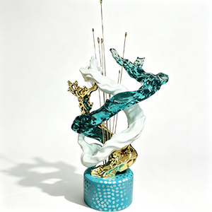 Escultura de Resina Transparente con Diseño de Olas de Agua, Estilo Moderno y Ecológico, Personalizable, para Decoración de Pisos en Hoteles y Oficinas - Product Image 1