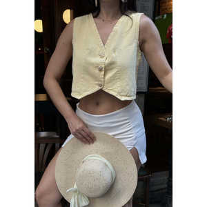 Gilet décontracté en lin pour femme avec décoration vintage, boutonné, long ou court, en tissu tricoté ou tissé, idéal pour l'été - Product Image 2