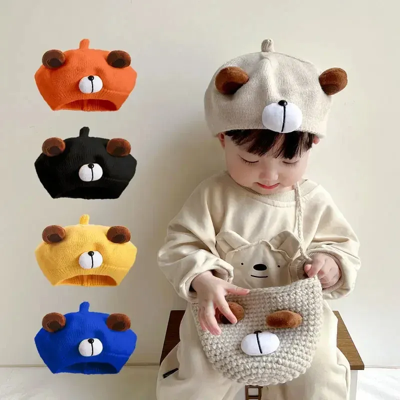 Gorro de boina de bebé lindo oso niños niñas gorro de punto boinas invierno dibujos animados cálido niño gorros gorro