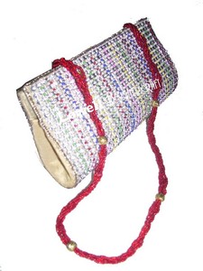 Handmade Beaded Clutch With <b>Red</b> Strap Cross Body Evening Party Bag Golden Embellished - Product Image 5
