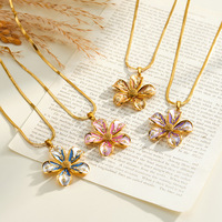Collier à maillons tendance avec pendentifs breloques fleur en acier inoxydable chic, plaqué or 18 carats, accessoires personnels, vente en gros TGXL14121