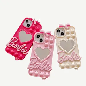 패션 바비 사랑 거울 소녀 실리콘 전화 케이스 아이폰 15 14 13 12 프로 최대 XR 7P 귀여운 여성 셀 커버