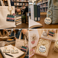 Porte-clés en métal émaillé souple personnalisé avec design gratuit pour les amoureux des livres, porte-clés en métal doré sur le thème du livre