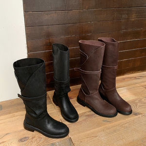 Botas de Mujer de Moda con Tacón Cuadrado hasta la Rodilla, de Cuero Genuino de Color Puro, Estilo Retro, con Adorno de Cinturón de Cuero - Product Image 2