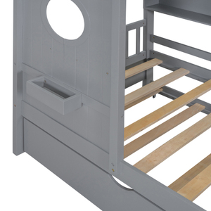 Cama Moderna de Madera Tamaño Completo con Cama Nido, Diseño Moderno para Niños con Estante de Almacenamiento - Product Image 4