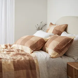 100% Lanh Pháp Sang Trọng Vua Kích Thước Màu Cam Duvet Bìa Màu Xám Sọc Gối Bìa Bộ Đồ Giường Bộ Nhà Sản Xuất - Product Image 3