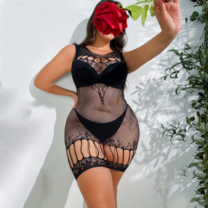 Mini vestido de red de pesca para mujer, lencería Sexy con bordado Floral de talla grande, ropa interior exótica de alta elasticidad para mujer, lencería - Product Image 4