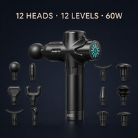 Pistolet de massage fascia 60W, moteur sans balais 3500 tr/min, 12 têtes interchangeables, 12 niveaux d'intensité, relaxation des tissus profonds