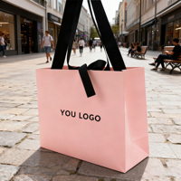 Sac en papier bleu de luxe personnalisé avec logo pour boutique de détail, en papier couché avec impression numérique, design de logo personnalisé