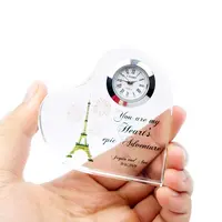Horloge de mariage en cristal en forme de cœur, ciselure ou impression personnalisée, cadeaux de fête pour invités, fournitures de fête 2130