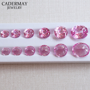 Cadermay Pink Synthetic Gemstone Oval Loose Stone For Jewelry Making 7x9mm To 12x14mm - Product Image 1
