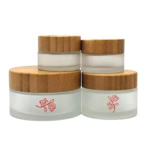 Custom Logo Print Matte Frosted Glass Cosmetic Jars for Skin Care Cream 30g/50g/100g with Bamboo Lid - Product Image 1