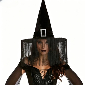 หมวกแม่มดทรงแหลม MS Dark Tassel Witch สำหรับคอสเพลย์ฮาโลวีน อุปกรณ์ประกอบฉากถ่ายภาพสำหรับงานปาร์ตี้ - Product Image 2