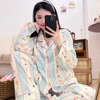Pyjama décontracté rayé pour femme Lijia, taille élastique, manches longues, en coton nuage respirant, motif Tulip Bear, vêtements d'intérieur et de nuit